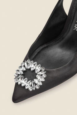 Eve Black Rhinestone Detail Slingback Court Shoe -Sosandar Fashion Store web s22fw019bk c