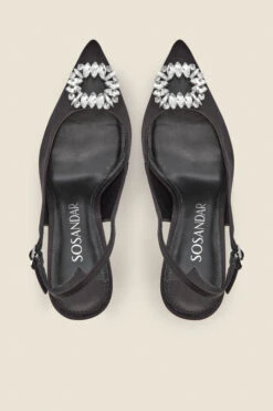 Eve Black Rhinestone Detail Slingback Court Shoe -Sosandar Fashion Store web s22fw019bk d