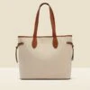 Natural Tote Bag With Contrast Tan Trim