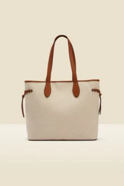 Natural Tote Bag With Contrast Tan Trim