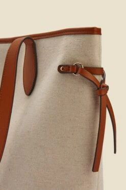 Natural Tote Bag With Contrast Tan Trim -Sosandar Fashion Store web s23ac008nl0006 d