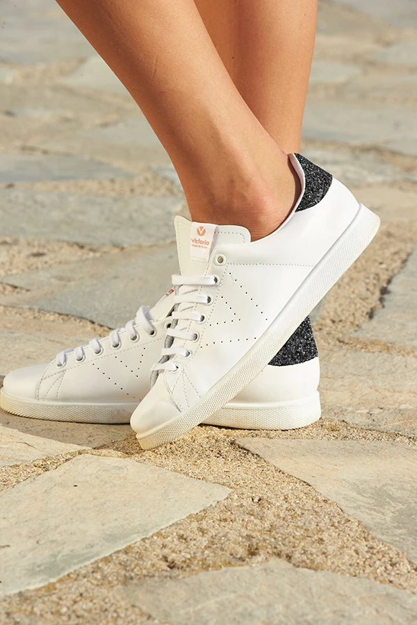 Victoria Cava Black Glitter Back White Leather Trainers 3 Victoria Cava Black Glitter Back White Leather Trainers