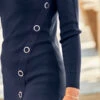 Navy Blue Eyelet Detail V Neck Jumper -Sosandar Fashion Store web s74 a20tk060rd 261 rt