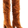 Cognac Brown Suede Pull On Knee High Boot -Sosandar Fashion Store web sa18fw10 cognac suede pull on boot 01