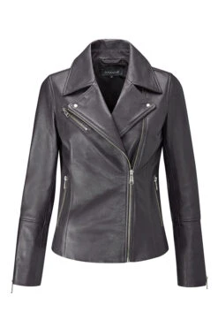Charcoal Grey Leather Biker Jacket 14 Charcoal Grey Leather Biker Jacket -Sosandar Fashion Store web sa18or15 grey leather biker jacket
