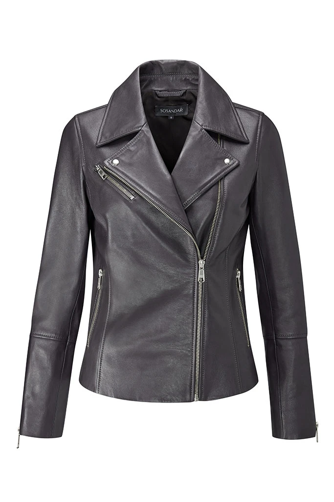 Charcoal Grey Leather Biker Jacket 8 Charcoal Grey Leather Biker Jacket - Image 6