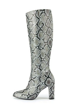 Snake Print Leather Knee High Boot -Sosandar Fashion Store web snake print boots side 1