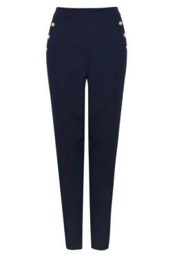 Petite Navy Blue Side Button Tapered Leg Trousers -Sosandar Fashion Store web sosandar 21st jan132971 1