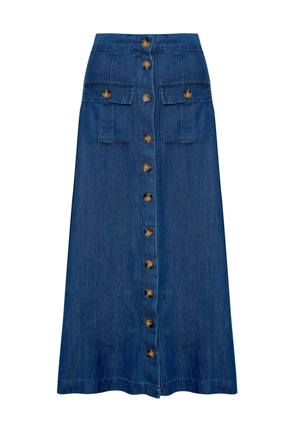 Indigo Blue Pocket Detail Denim Midi Skirt 5 Indigo Blue Pocket Detail Denim Midi Skirt - Image 3