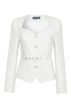 Ivory Boucle Belted Peplum Jacket -Sosandar Fashion Store web sosandar 23rd march136093