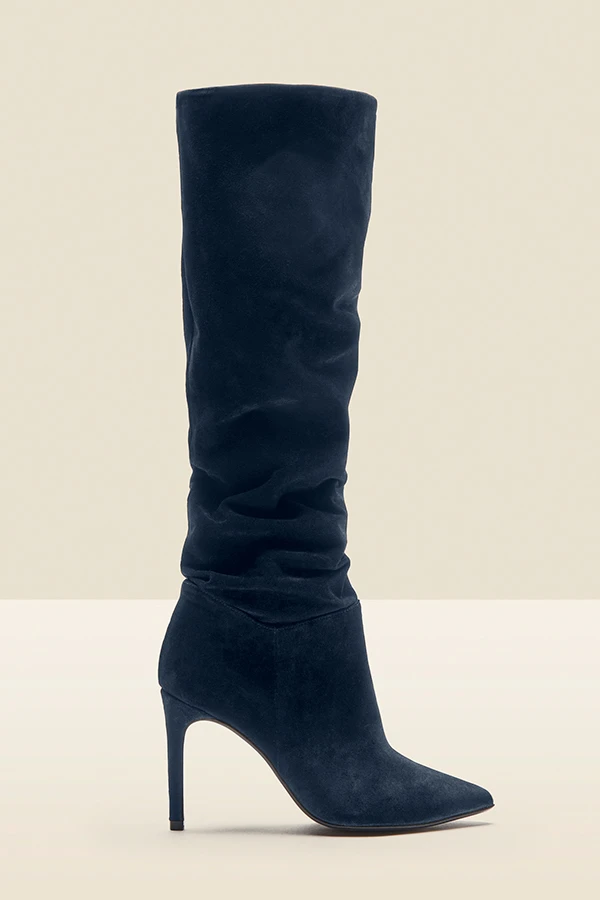 Navy Blue Belle Suede Heeled Slouch High Leg Boot 6 Navy Blue Belle Suede Heeled Slouch High Leg Boot - Image 4