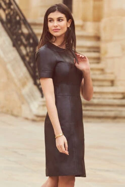 Black Leather Look Panelled Shift Dress -Sosandar Fashion Store web sosandar malta december 20194629