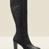 Blake Black Leather Zip Knee High Boots 2 Blake Black Leather Zip Knee High Boots -Sosandar Fashion Store web sosandar shoes black boot a rt 1 1 1