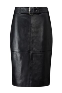 Black Leather Buckle Detail Pencil Skirt -Sosandar Fashion Store web ss18st04 black leather buckle detail leather skirt