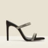 Kiera Black Suede Diamante Double Strap Square Toe Mule