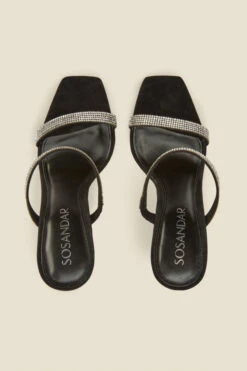 Kiera Black Suede Diamante Double Strap Square Toe Mule -Sosandar Fashion Store web unknown2 c