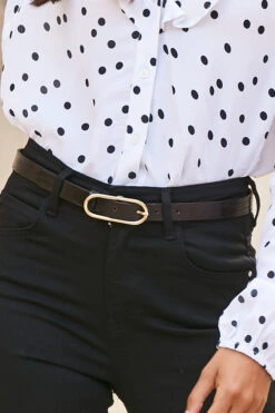 Chocolate Brown Croc Effect Leather Waist Belt With Gold Round Buckle